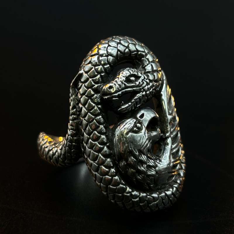 Mens Snake And Eagle Sterling Silver Ring