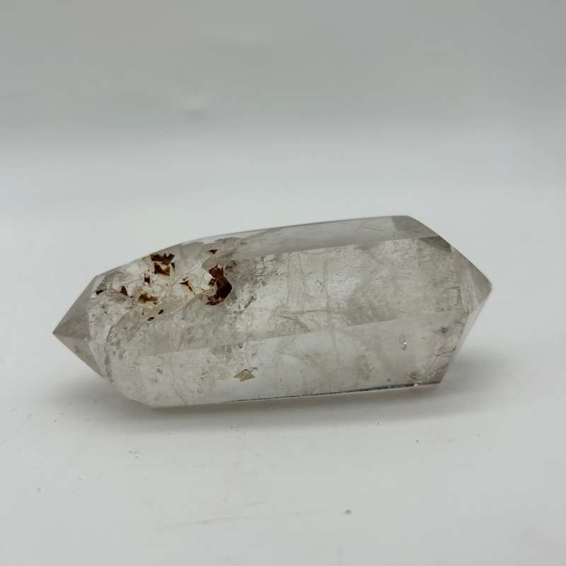 Double Terminated Clear Quartz with Chlorite and Red Hematite Inclusions