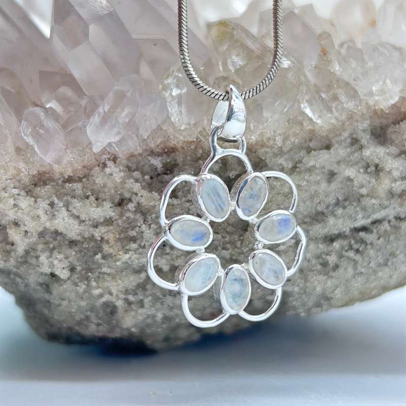 Sterling Silver Flower Moonstone Crystal Pendant