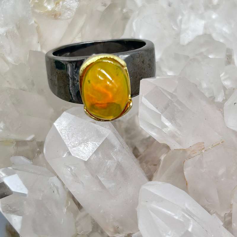 Mexican Opal Rhodium Plated Sterling Silver Ring