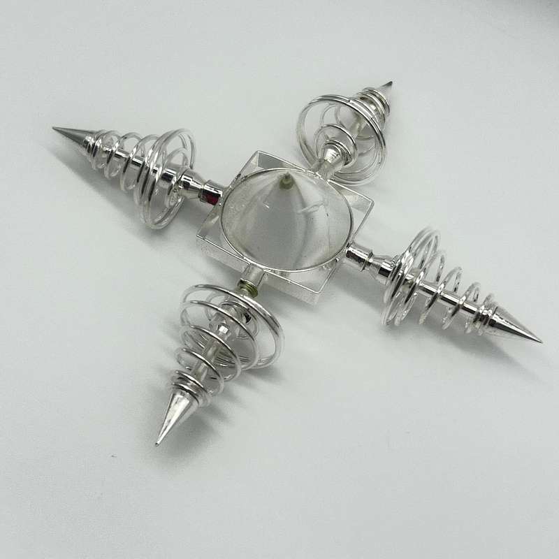 Clear Quartz Cone Generator with White Metal Spirals