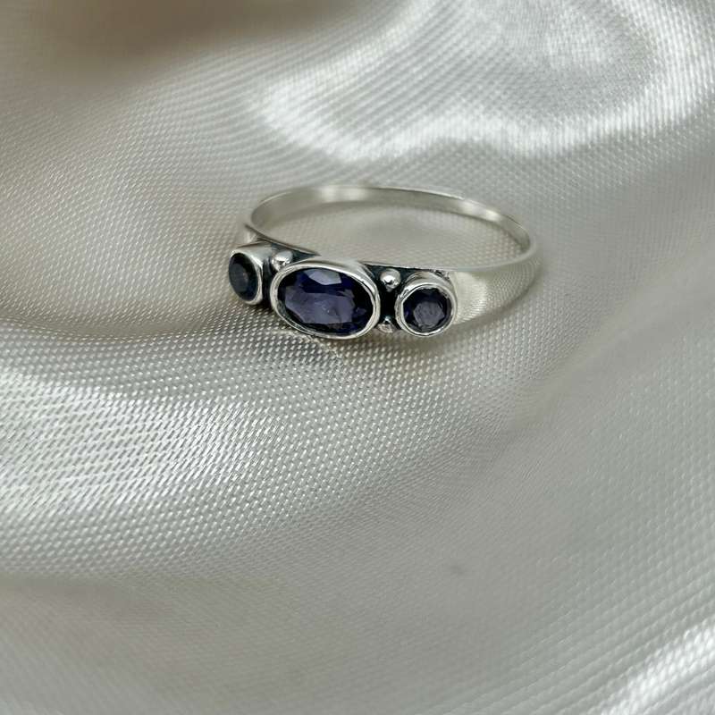 Iolite 3 Stone Sterling Silver Crystal Sterling Silver Ring
