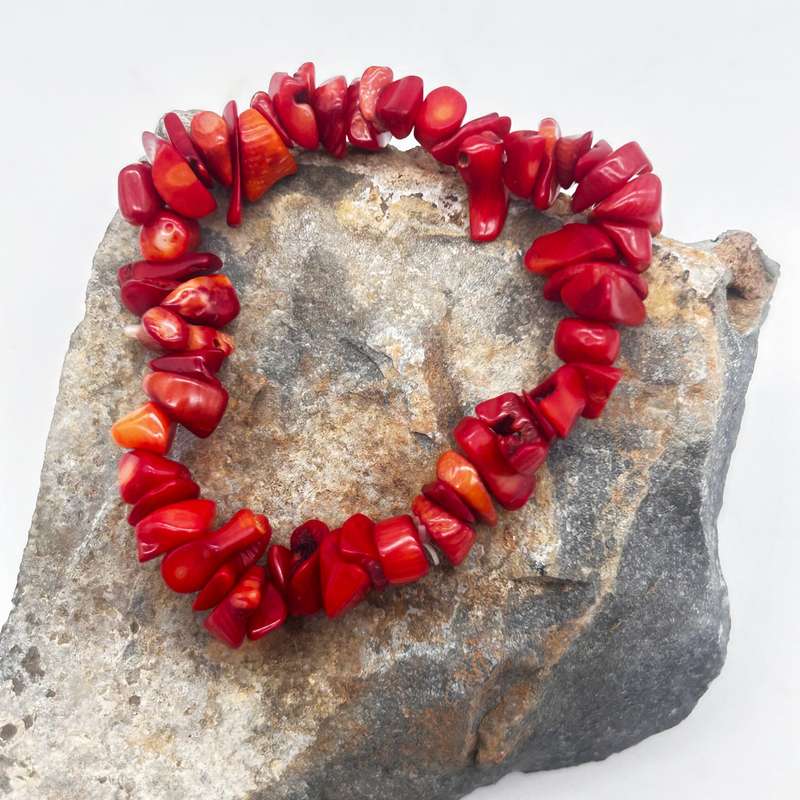 Red Coral Crystal Chip Bracelet