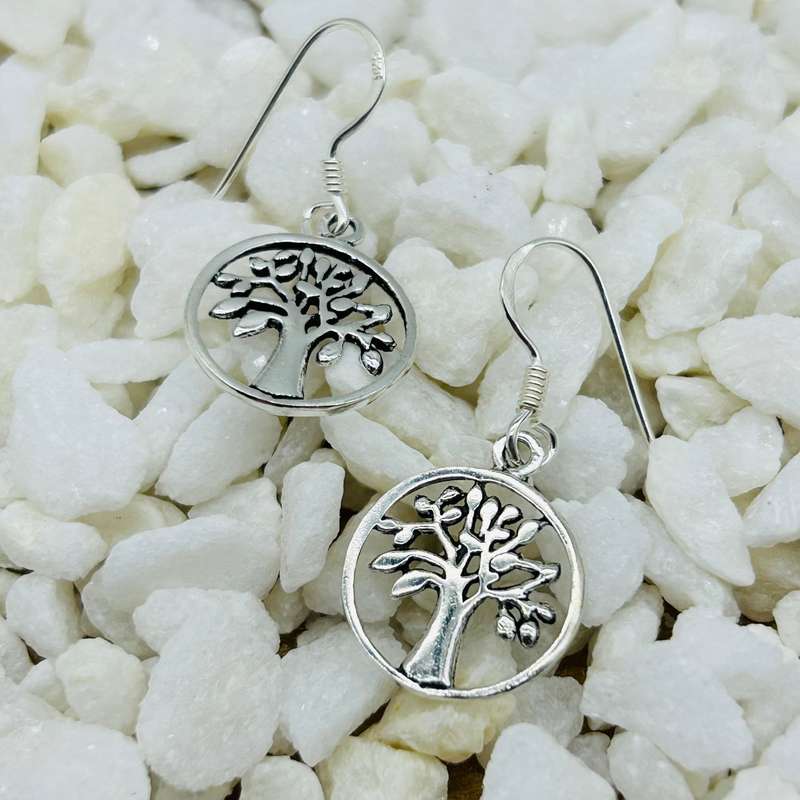 Tree Of Life Sterling Silver Small Round Earrings