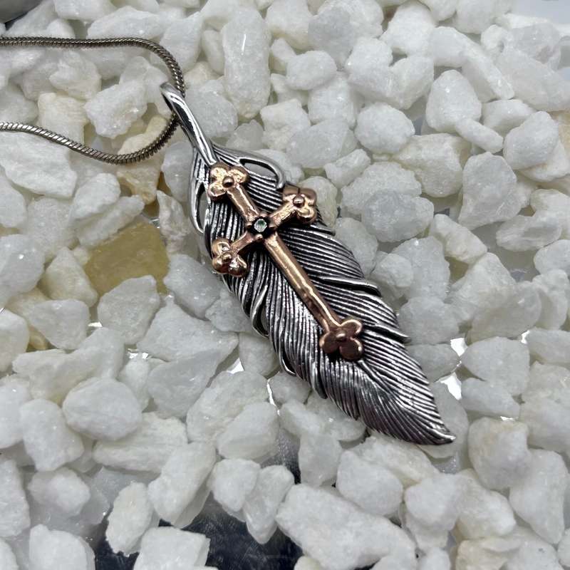Cross And Feather Sterling Silver Pendant For The Scribe And Artist