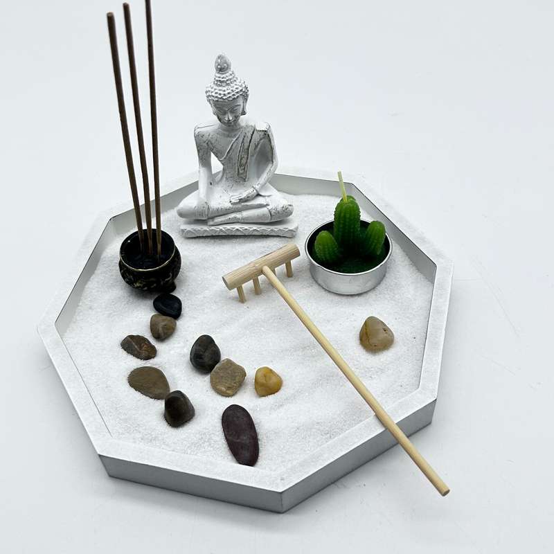 Hexagon White Buddha Zen Garden