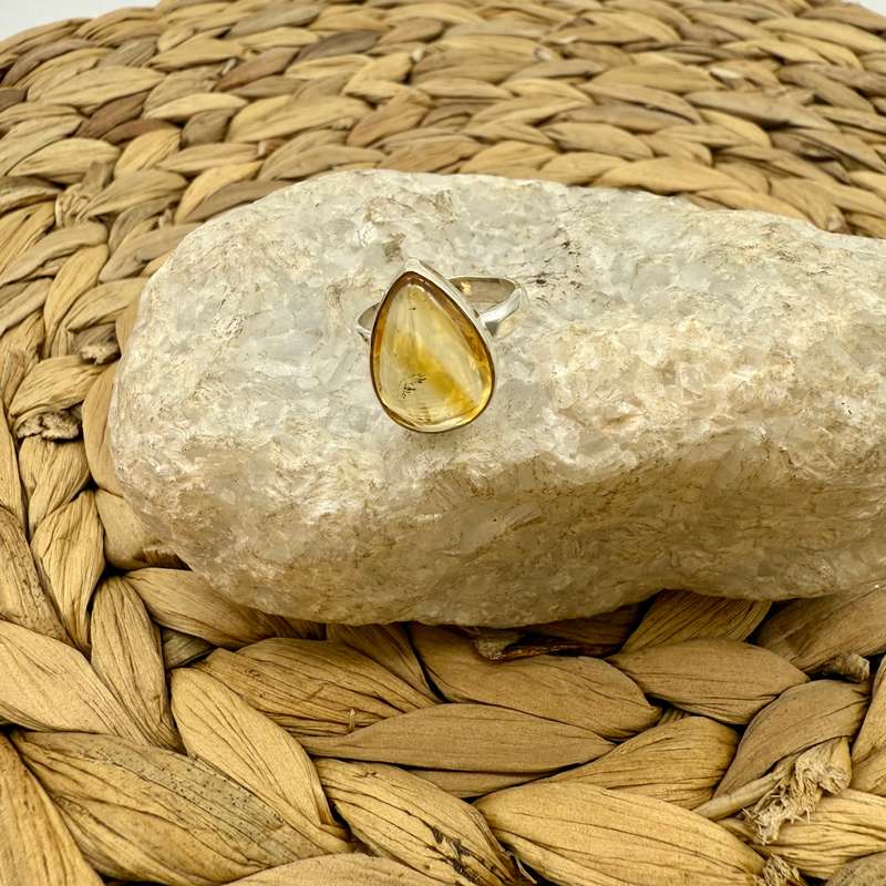 Citrine Teardrop Sterling Silver Crystal Ring