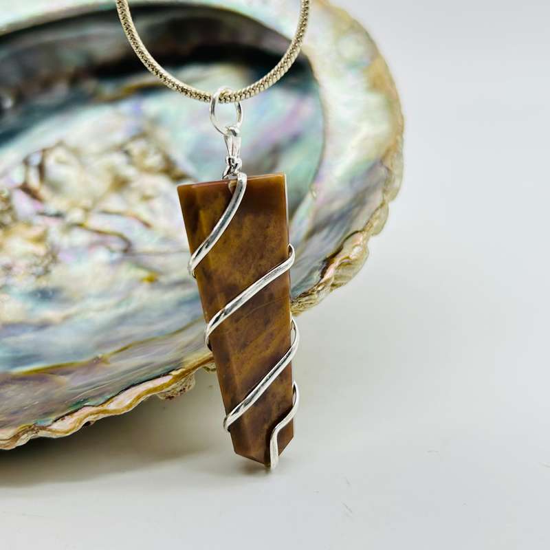 Moss Agate Crystal Flat Tongue Pendant