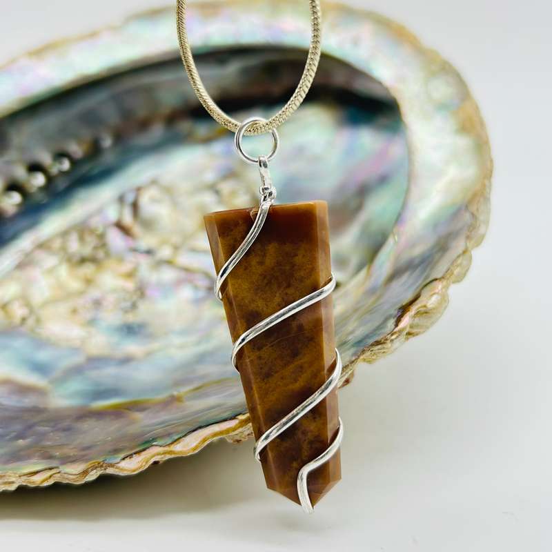 Moss Agate Crystal Flat Tongue Pendant