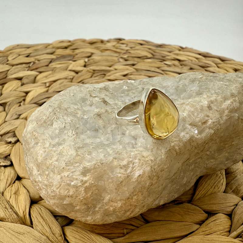 Citrine Teardrop Sterling Silver Crystal Ring