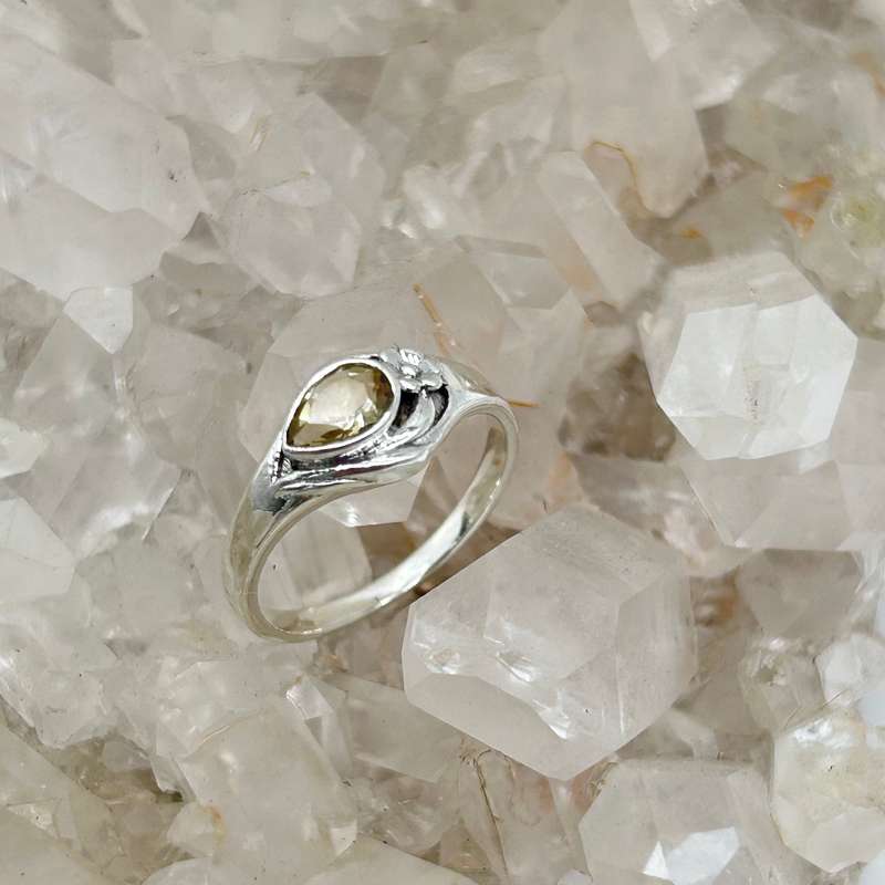 Pear Shaped Citrine Faceted Crystal Sterling Silver Ring