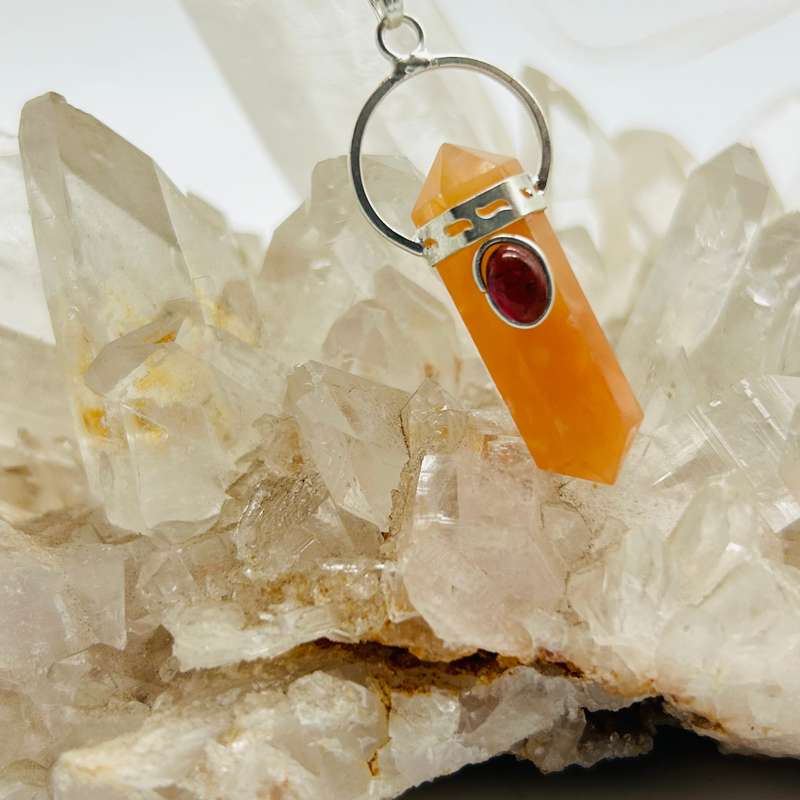 Carnelian with Garnet Cabochon DT Crystal Pendant