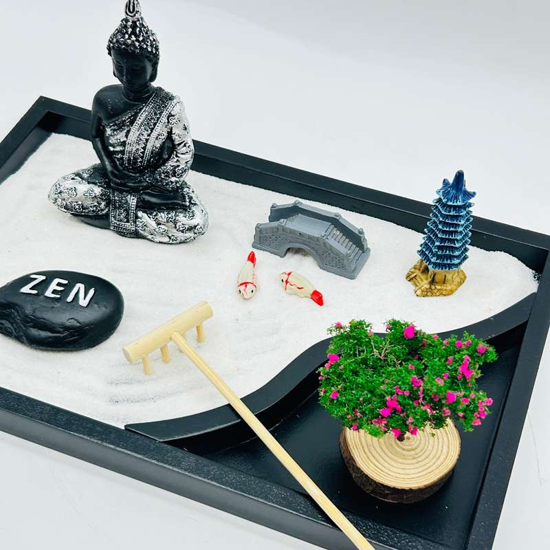 Buddha Zen Garden With Pink Tree