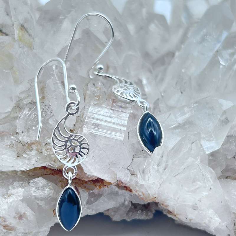 Sterling Silver Black Onyx Shell Earrings