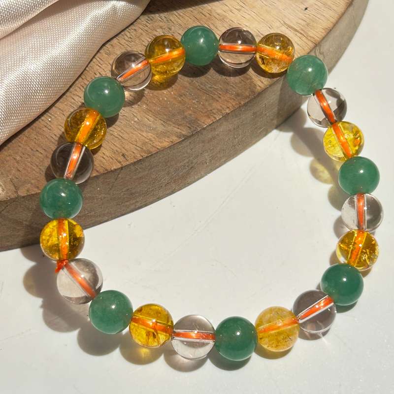 Citrine,Smoky Quartz & Green Aventurine Crystal Bracelet