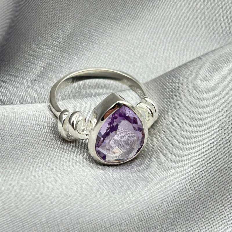 Sterling Silver Faceted Amethyst Crystal Ring