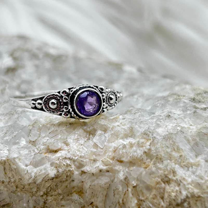 Sterling Silver Amethyst Faceted Crystal Ring