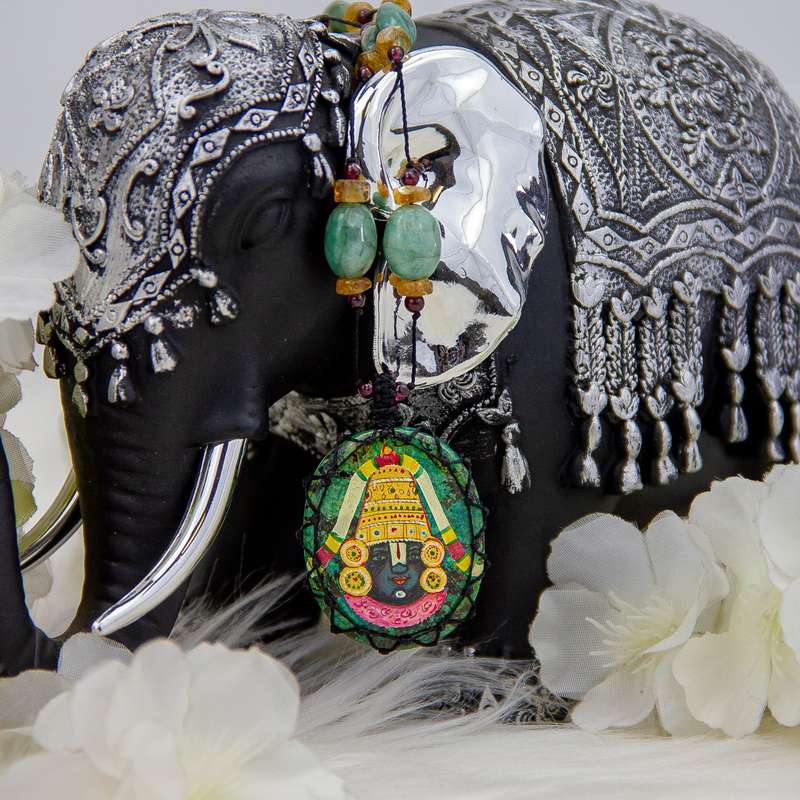 Sacred Deity Painted on Tuquioise with Garnet, Citrine and Emerald Crystal Gemstone Beads