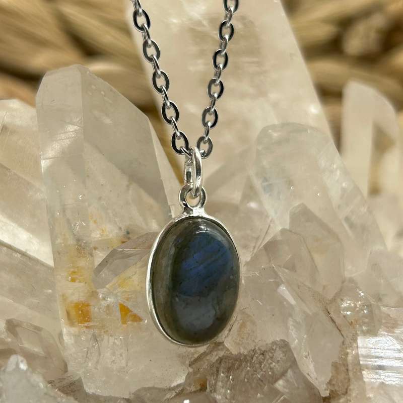 Labradorite Crystal Sterling Silver Transformation Pendant
