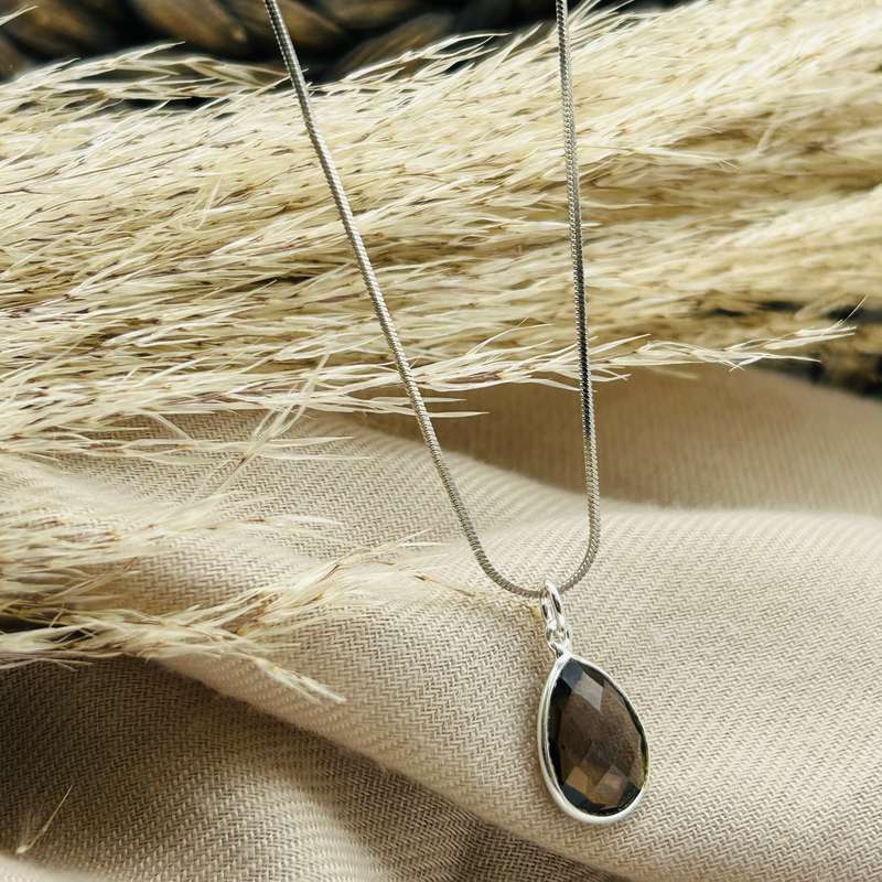 Smoky Quartz Faceted Sterling Silver Crystal Pendant