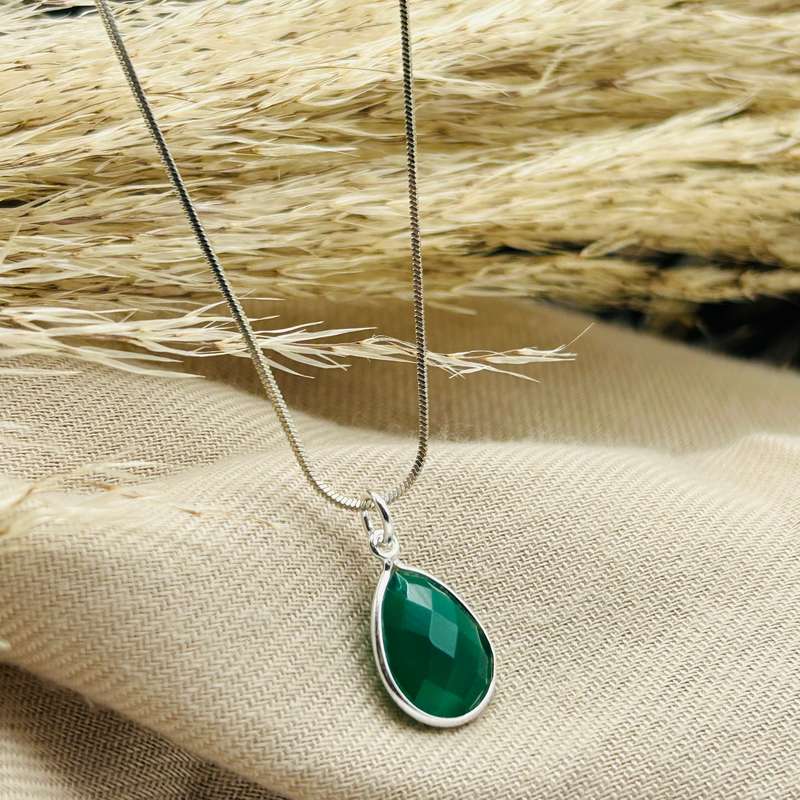 Green Onyx Faceted Sterling Silver Crystal Pendant