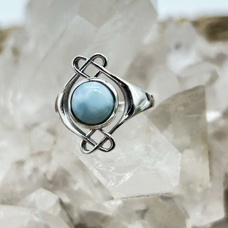 Sterling Silver Larimar Cabachon Crystal Ring