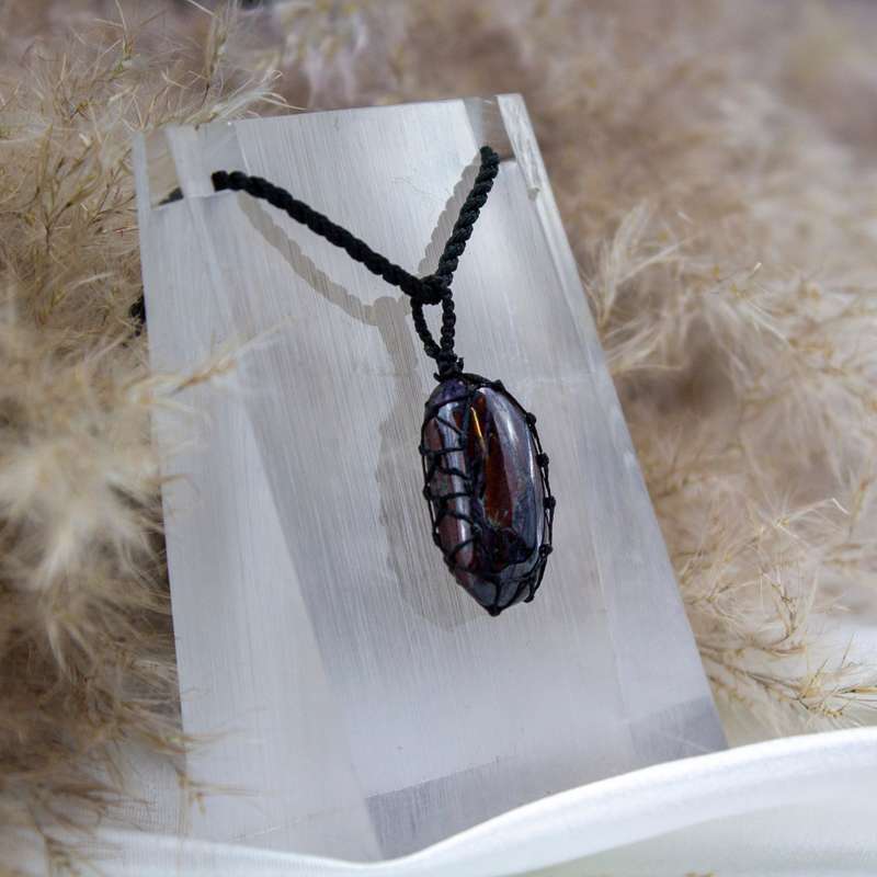 Sugilite Crystal Macramé Pendant