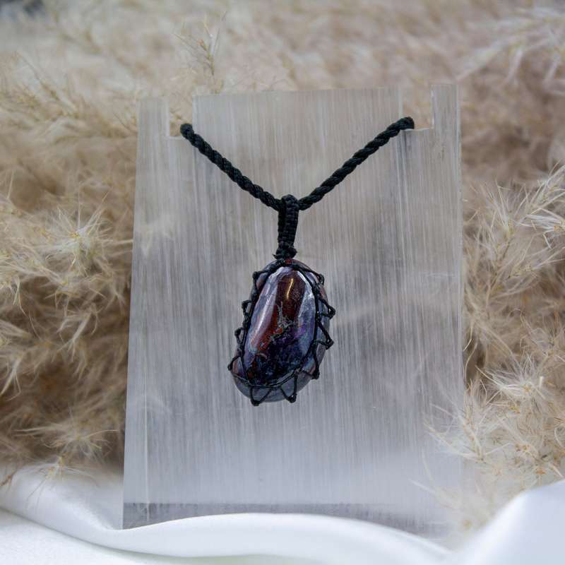 Sugilite Crystal Macramé Pendant