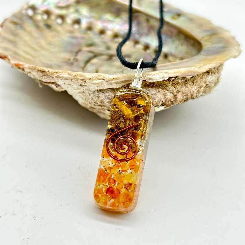 Tigers Eye and Carnelian Orgonite Pendant for Fierce Wealth Energy