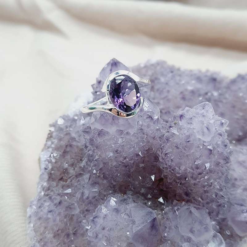 Amethyst Sterling Silver Crystal Ring