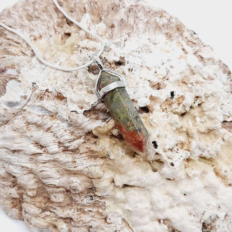 Unakite Double Terminated Crystal Pendant
