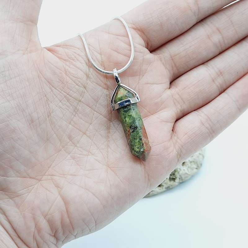 Unakite Double Terminated Crystal Pendant