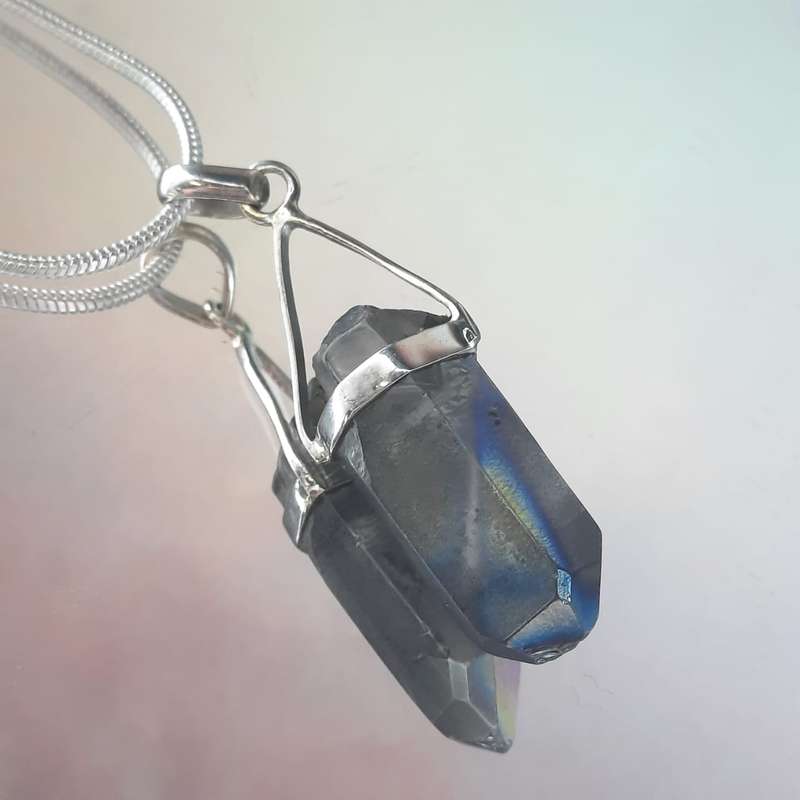Rainbow Aura Quartz Sterling Silver Crystal Pendant