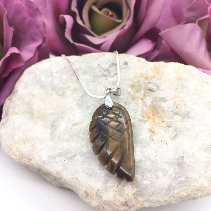 Yellow Tiger Eye Angel Wing Crystal Pendant