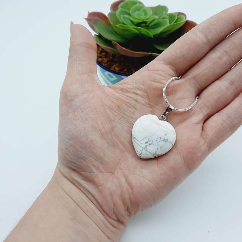 White Howlite Gemstone Heart Key Ring