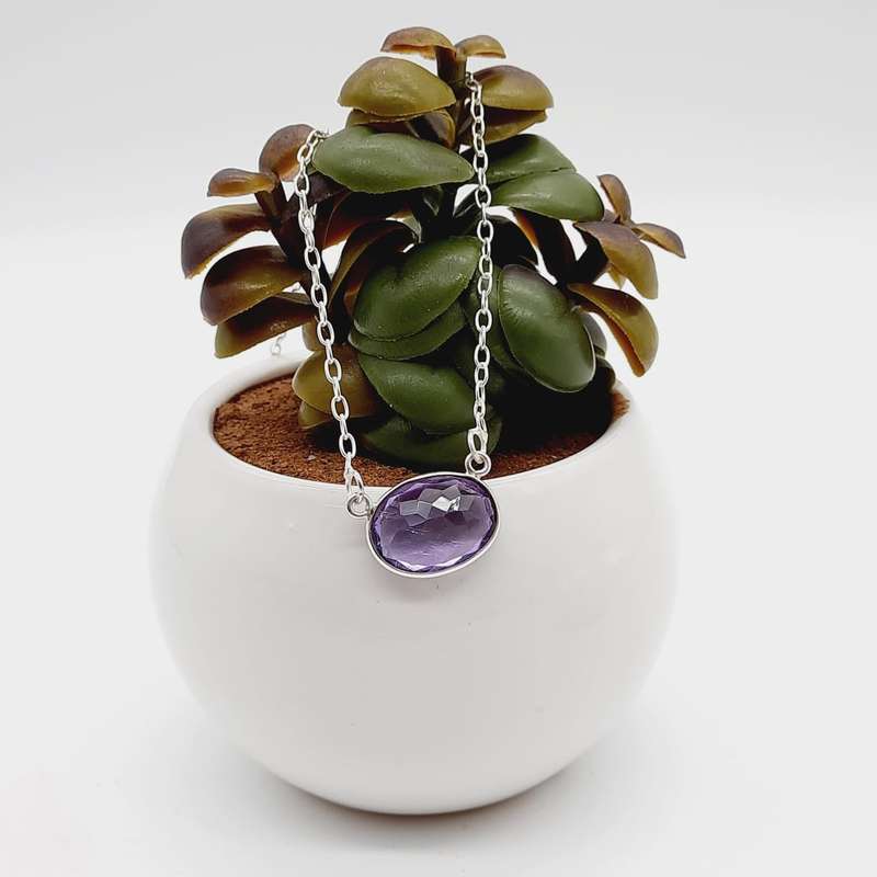Sterling Silver Oval Amethyst Crystal Pendant