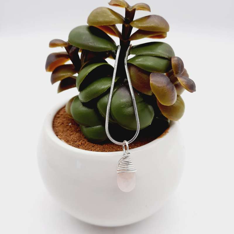 Sterling Silver Wrapped Gemstone Rose Quartz Pendant