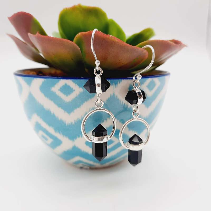 Sterling Silver Petite Black Onyx Pencil Earrings