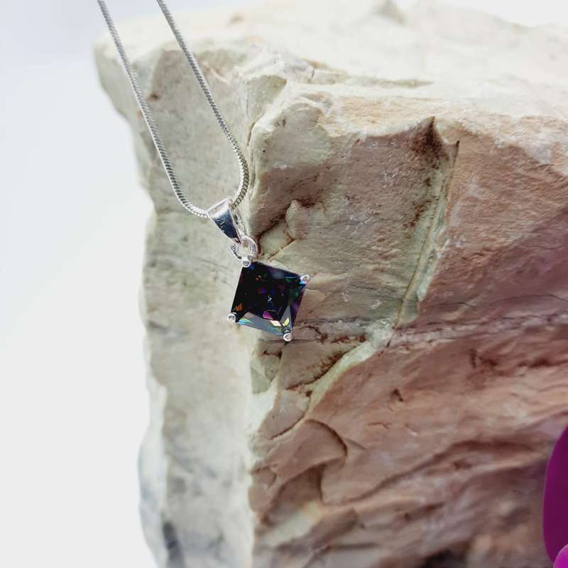 Square  Cut Mystic Topaz Sterling Silver Pendant