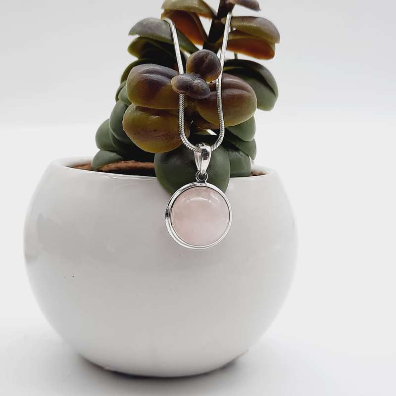 Round Sterling Silver Rose Quartz Pendant