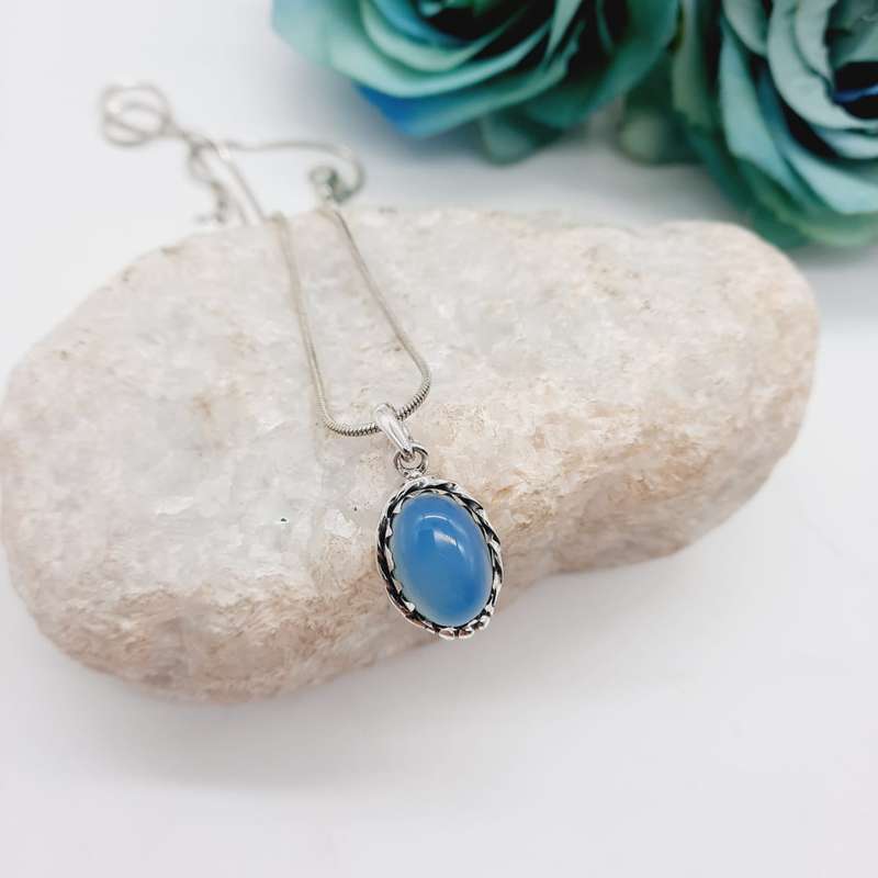 Sterling Silver Crystal Blue Onyx Pendant