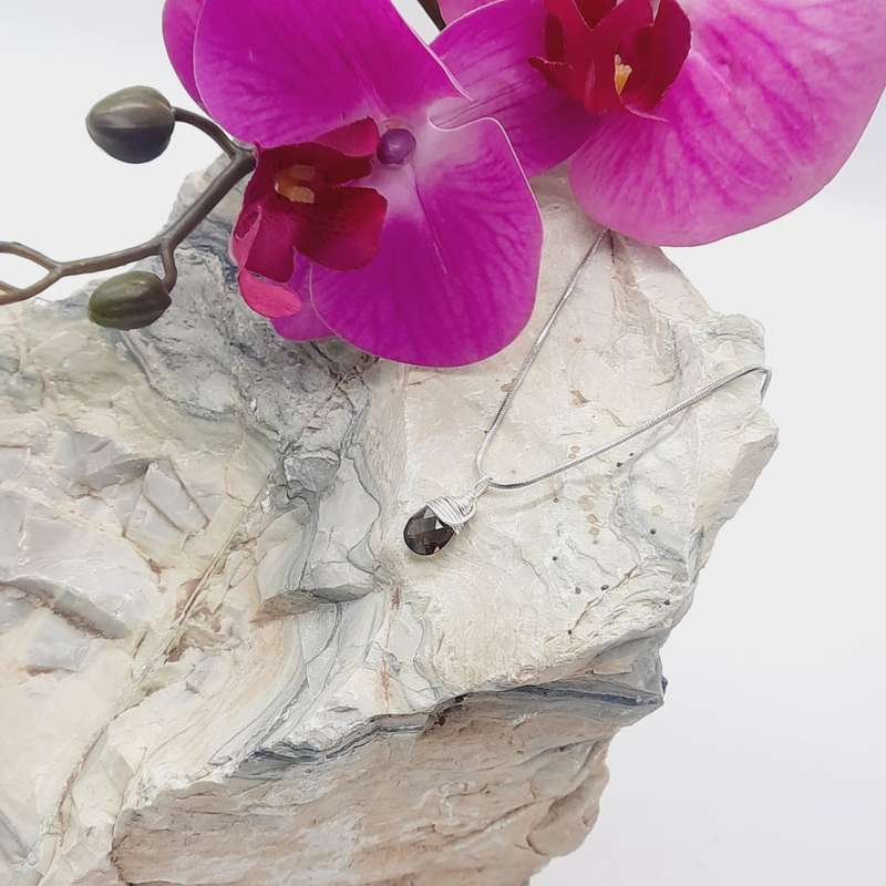 Sterling Silver Smoky Quartz Crystal Wired Pendant