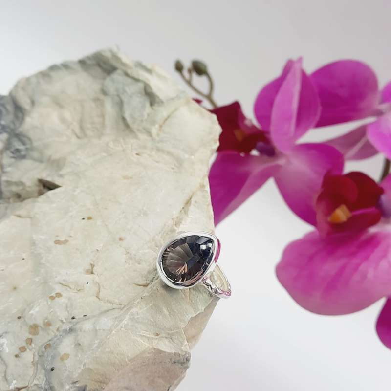Sterling Silver Faceted Crystal Smoky Quartz Ring