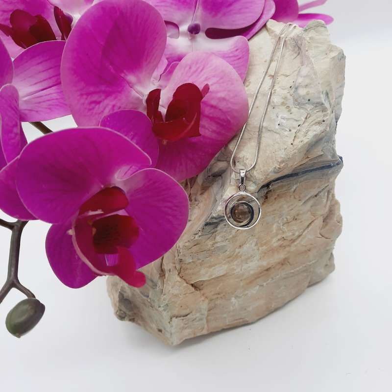 Sterling Silver Curly Faceted Smoky Quartz Crystal Pendant