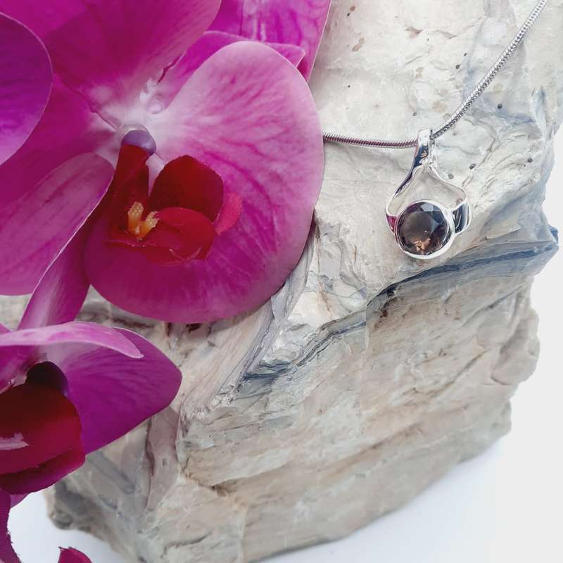 Sterling Silver Faceted Crystal Smoky Quartz Pendant
