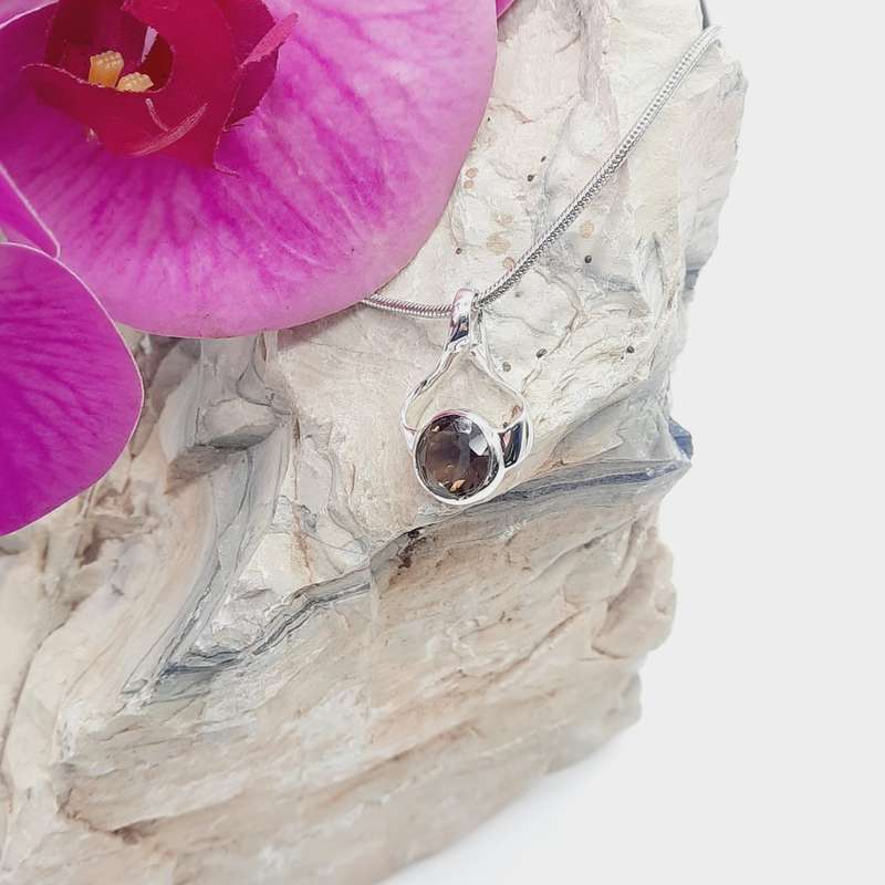 Sterling Silver Faceted Crystal Smoky Quartz Pendant