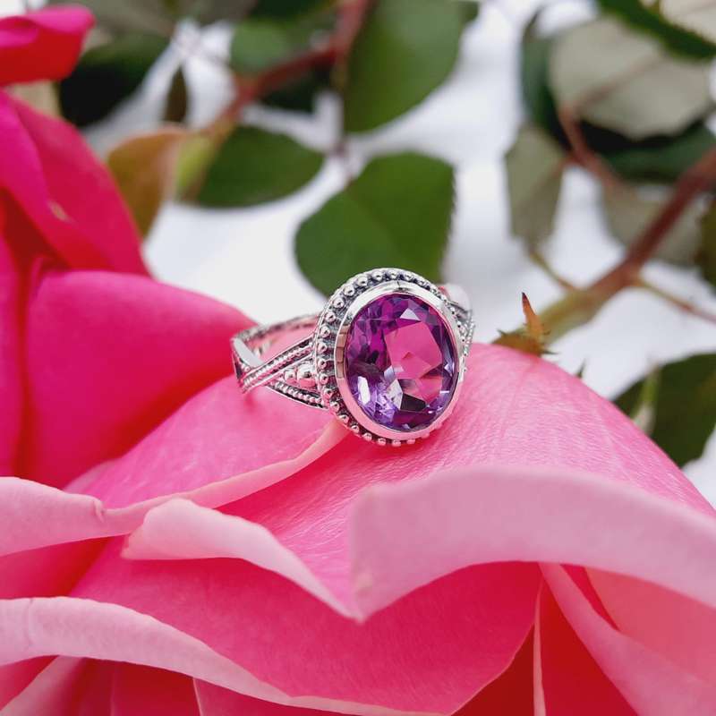 Faceted Sterling Silver Amethyst Ring
