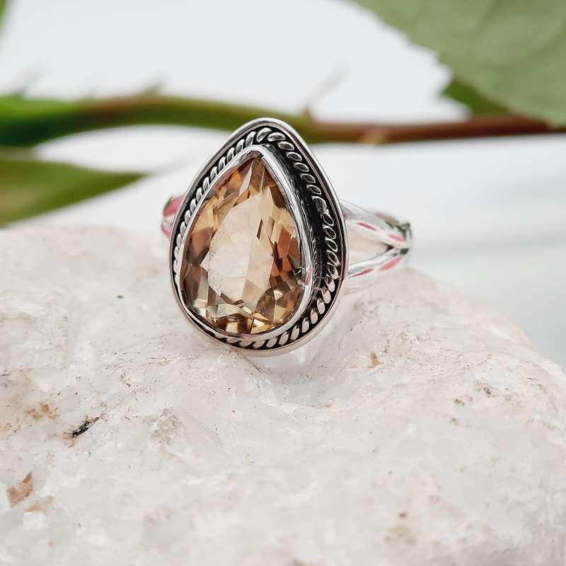 Sterling Silver Crystal Citrine Ring