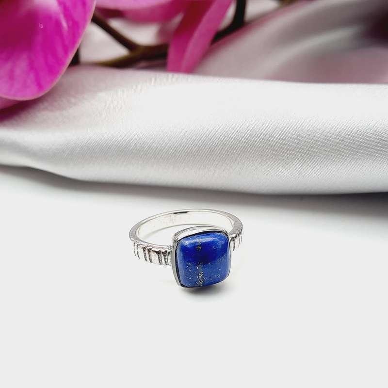 Lapis Lazuli Crystal Square Cabochon Sterling Silver Ring