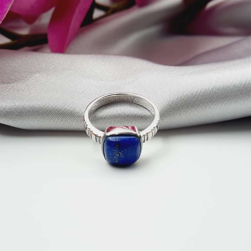 Lapis Lazuli Crystal Square Cabochon Sterling Silver Ring